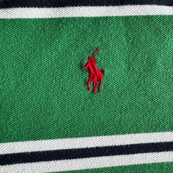Vintage Polo Ralph Lauren Green Striped Polo Shirt XXL - Picture 3 of 8